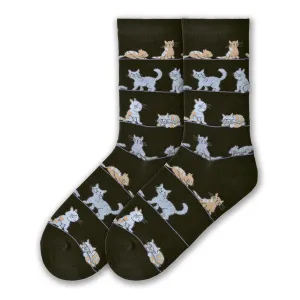 Cats On A Line (Black) Women's Crew Socks