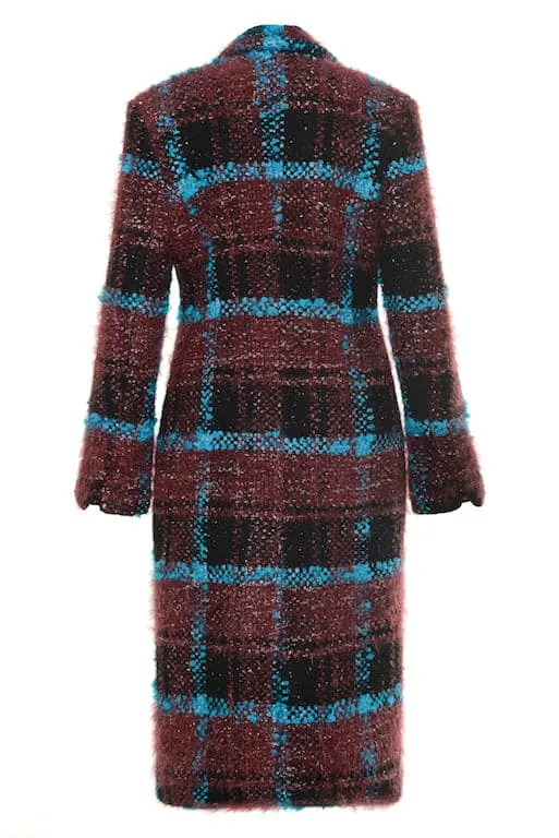 CHECKED WOOL AND MOHAIR-BLEND COAT