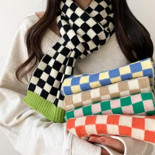 Checkered Colorful Aesthetic Knit Soft Scarf