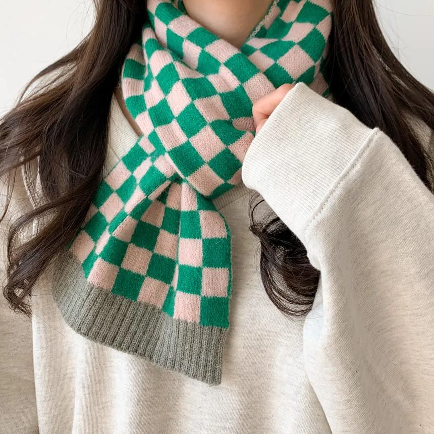 Checkered Colorful Aesthetic Knit Soft Scarf