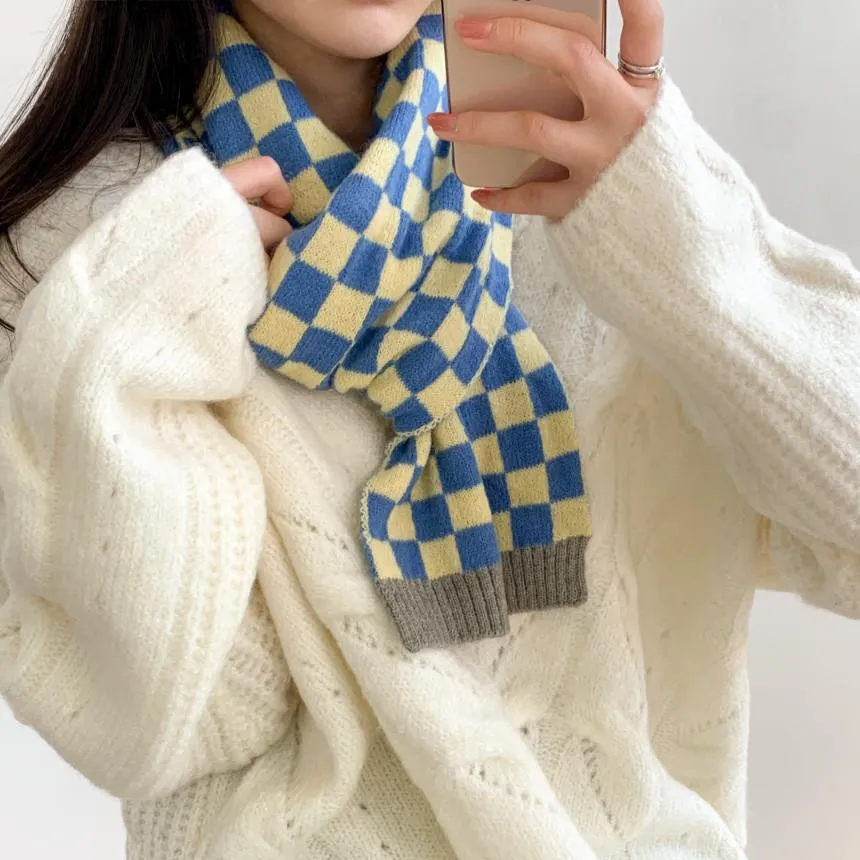 Checkered Colorful Aesthetic Knit Soft Scarf