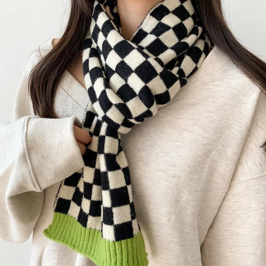 Checkered Colorful Aesthetic Knit Soft Scarf