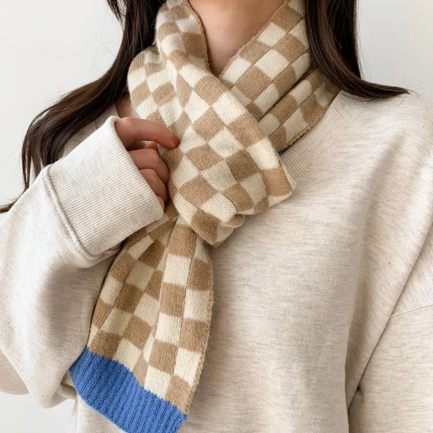 Checkered Colorful Aesthetic Knit Soft Scarf