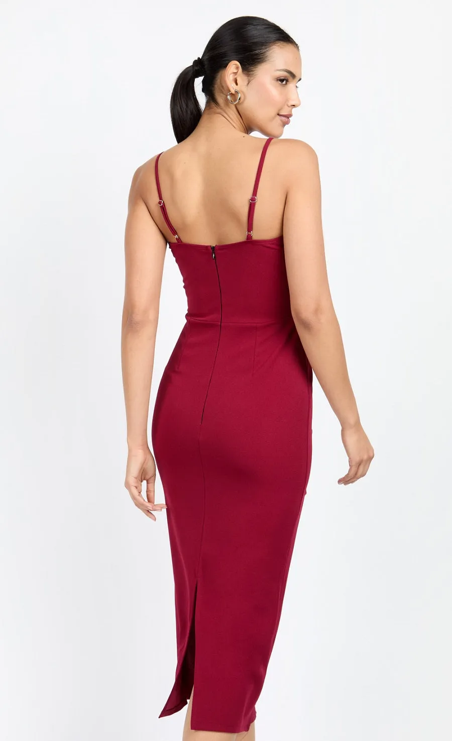 Cherry Red Corset Detail Midi Dress by Chloe Lewis