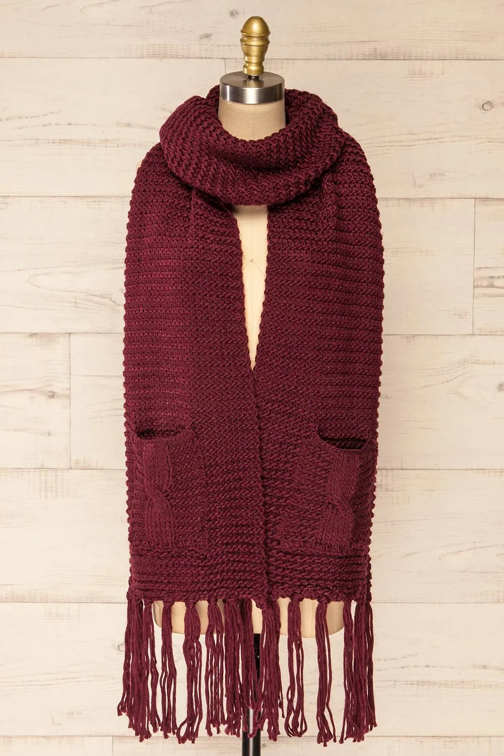 Chunkyss Burgundy | Thick Knit Scarf w/ Pockets