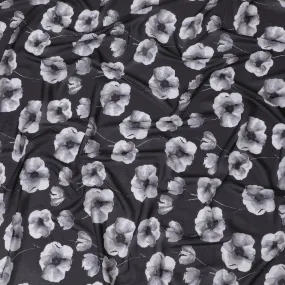 Classic Monochrome Floral Synthetic Modal Satin Fabric - 110cm Wide, Elegant Black and White Design-Shop Online in Meters-D18336