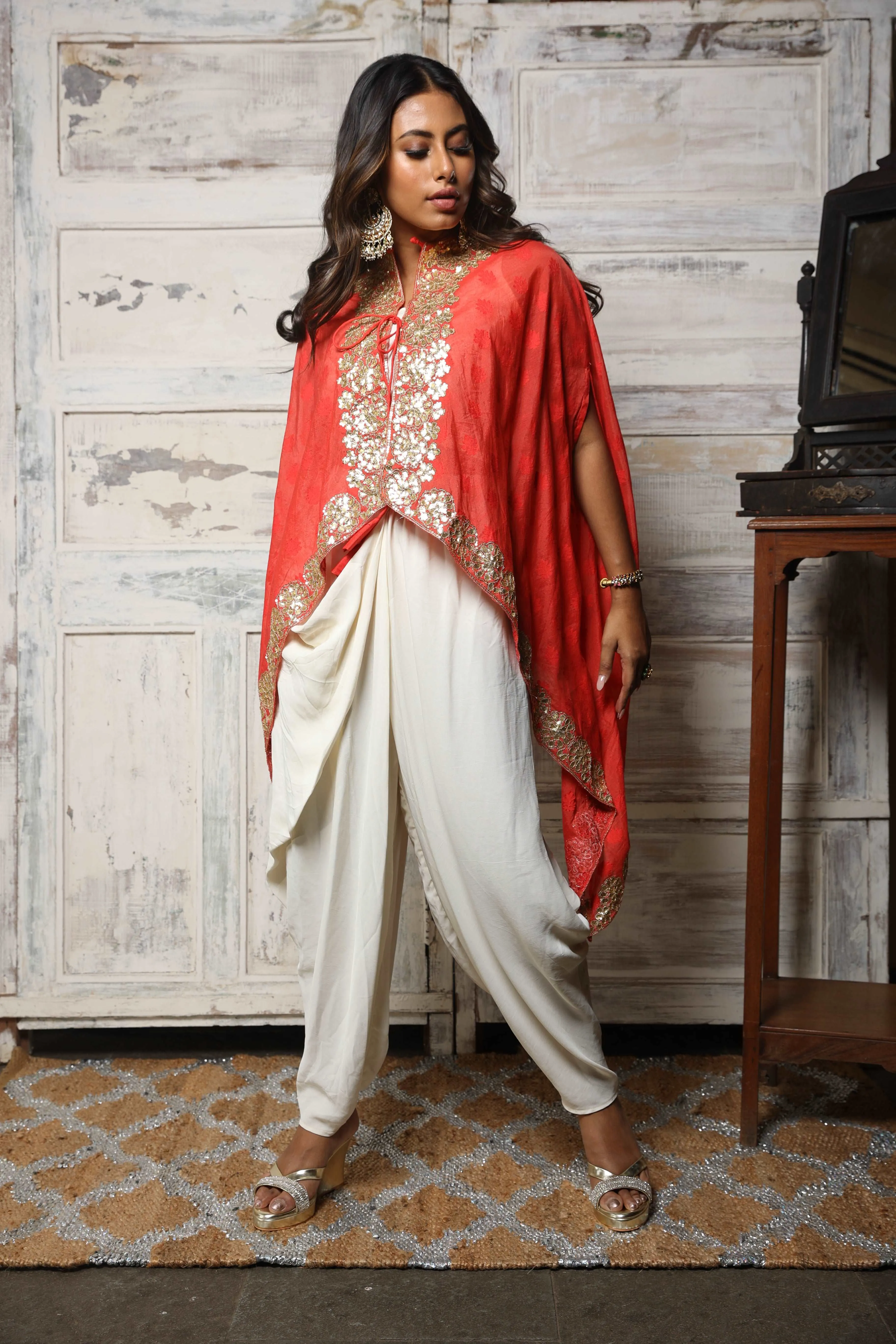 Collared cape & drape pant set