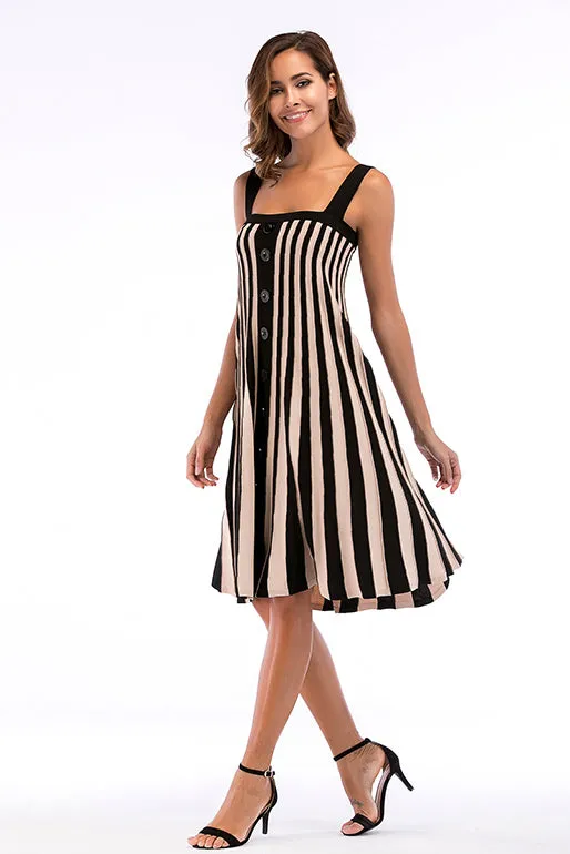 Color-block Striped Button Front Knit Dress