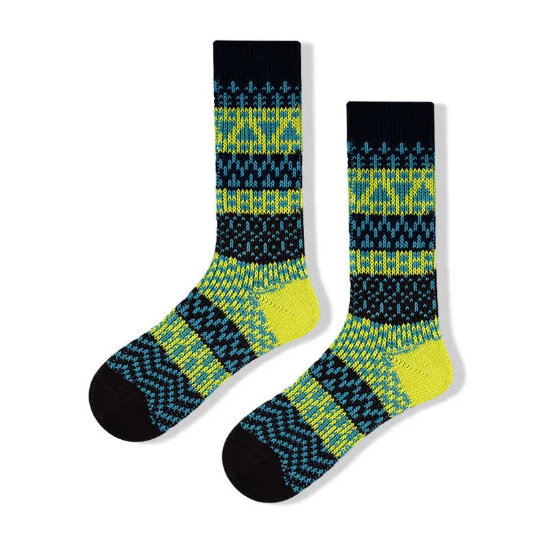 Colorful Ethnic Patterns Striped Cotton Crew Socks