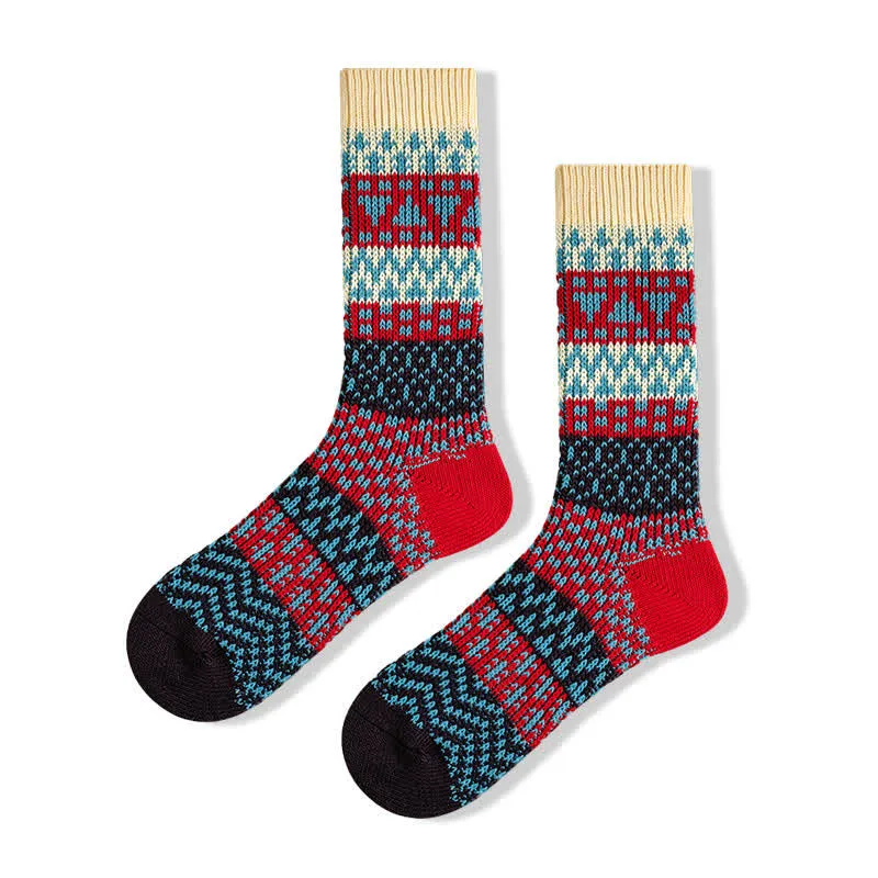 Colorful Ethnic Patterns Striped Cotton Crew Socks