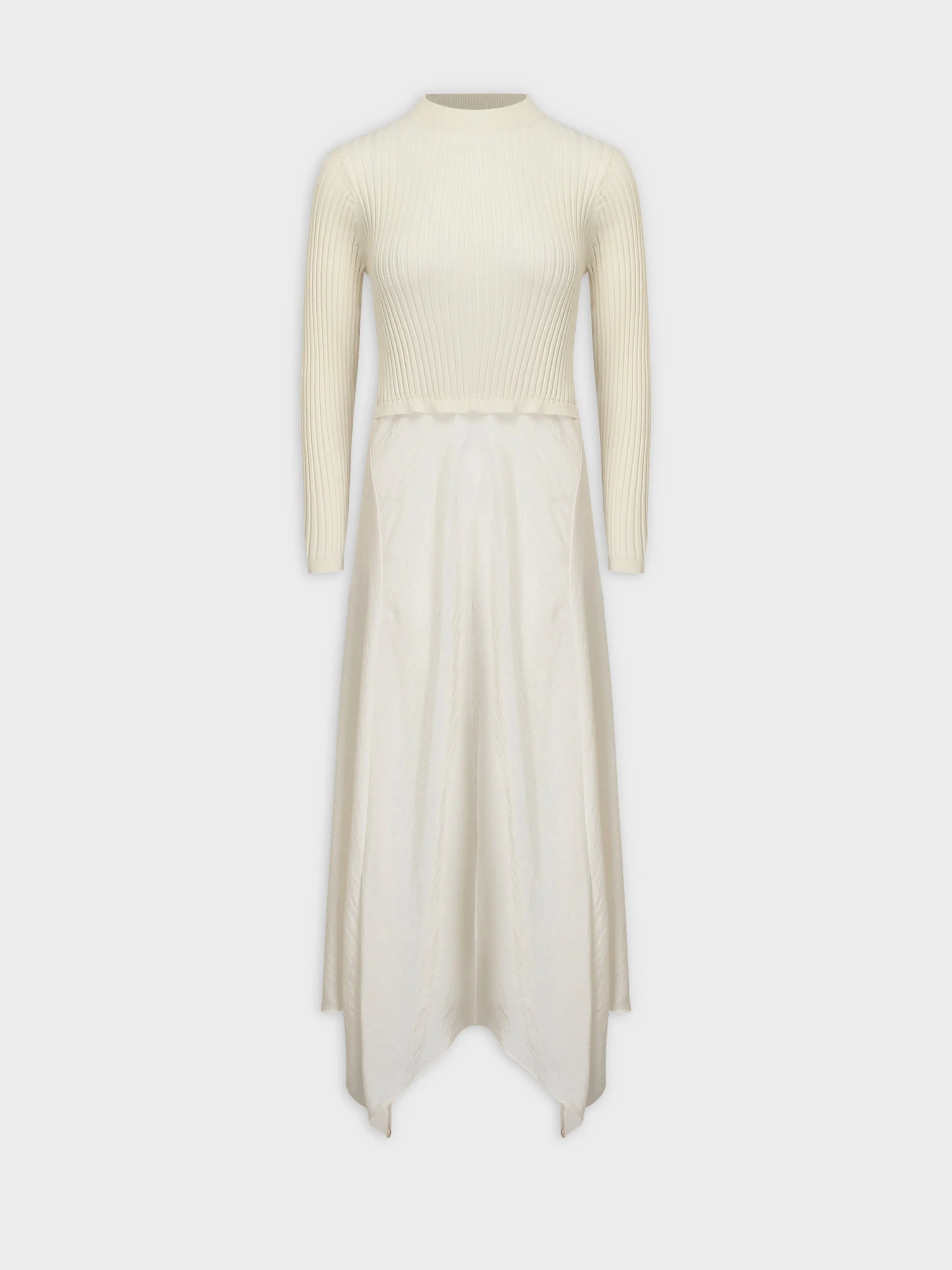 Crew Knit Satin Dress-Ivory