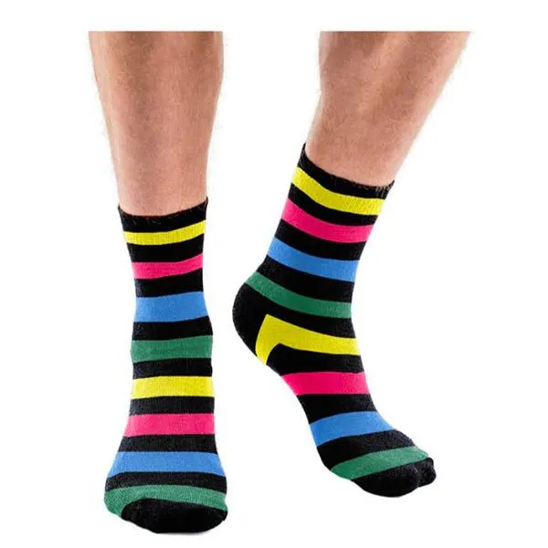 Crew Socks - Rainbow & Black Stripe