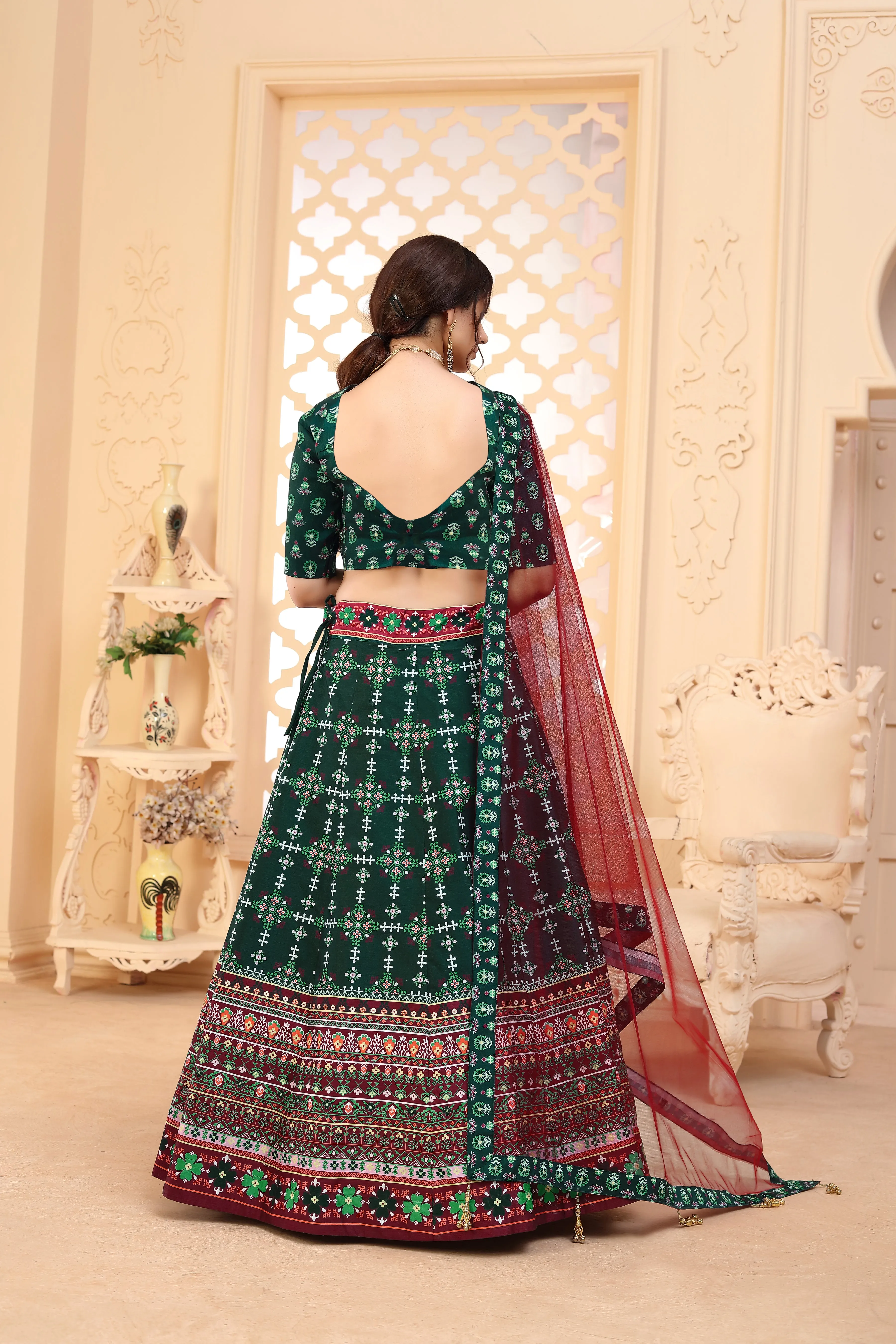 Dark Green Color Art Silk Fabric Printed Function Wear Fancy Lehenga Choli