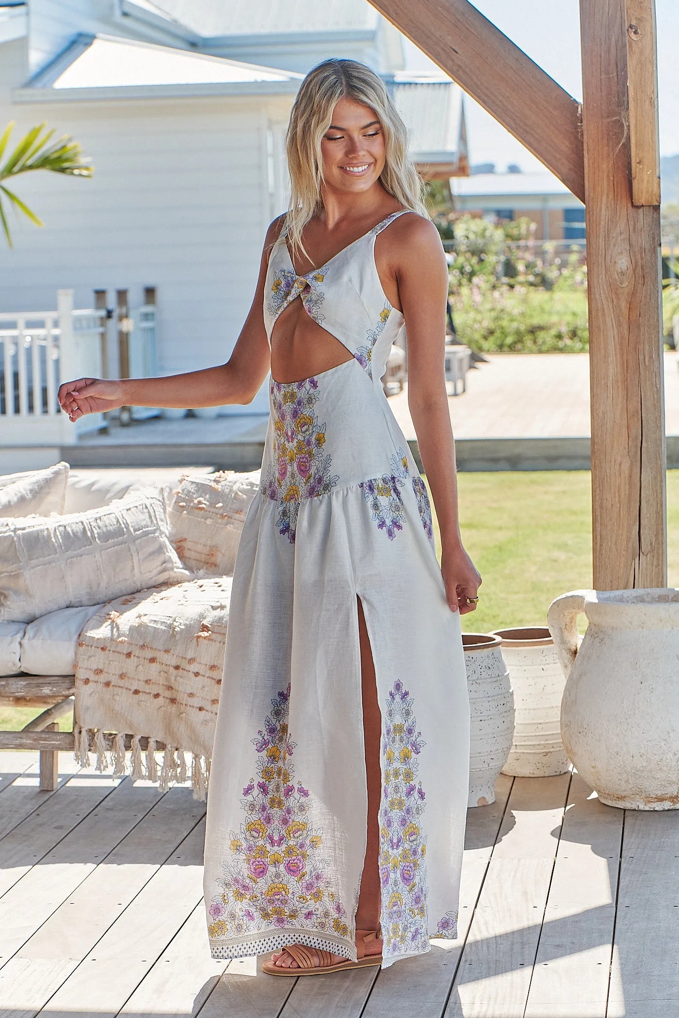 DAYLILIES WHITE LINEN BIANCA MAXI DRESS