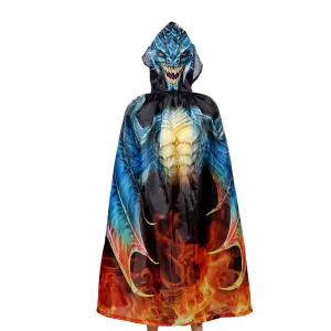 Deluxe Dragon Flames Design Hooded Cape