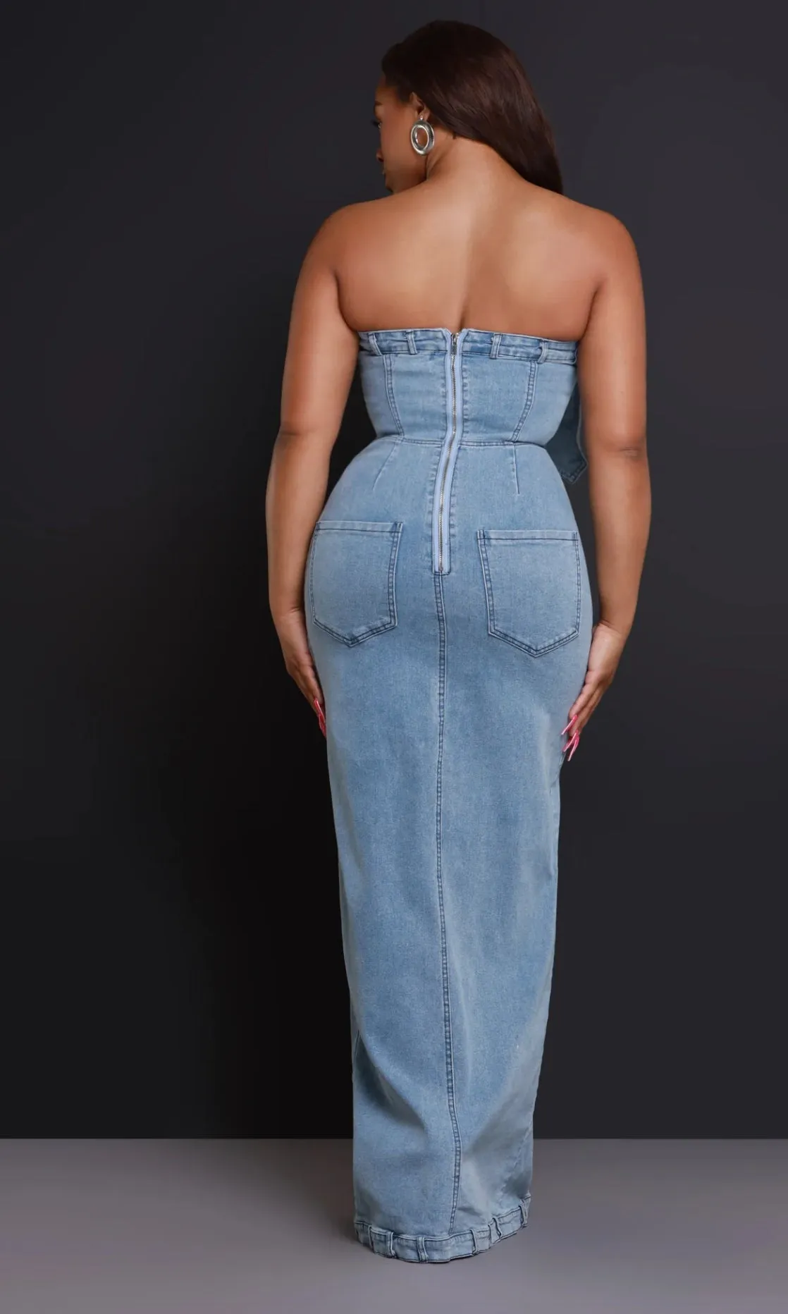 Denim Cargo Long Maxi Dress