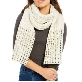 DKNY Women's Knit Scarf Chunky Knit Beige Gold Thread Studded Acrylic Blend