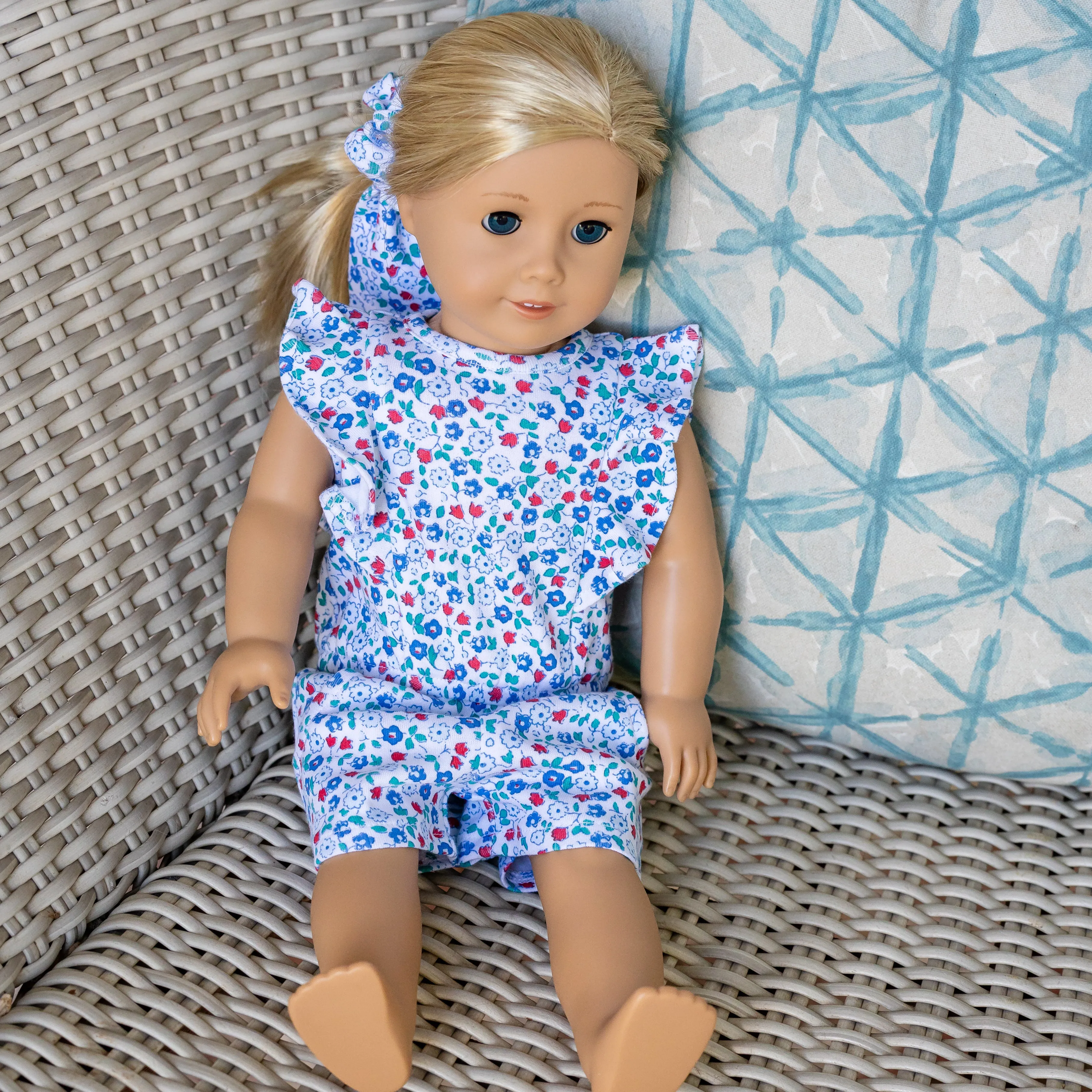 Doll Gretchen Girls Romper - Patriotic Posies