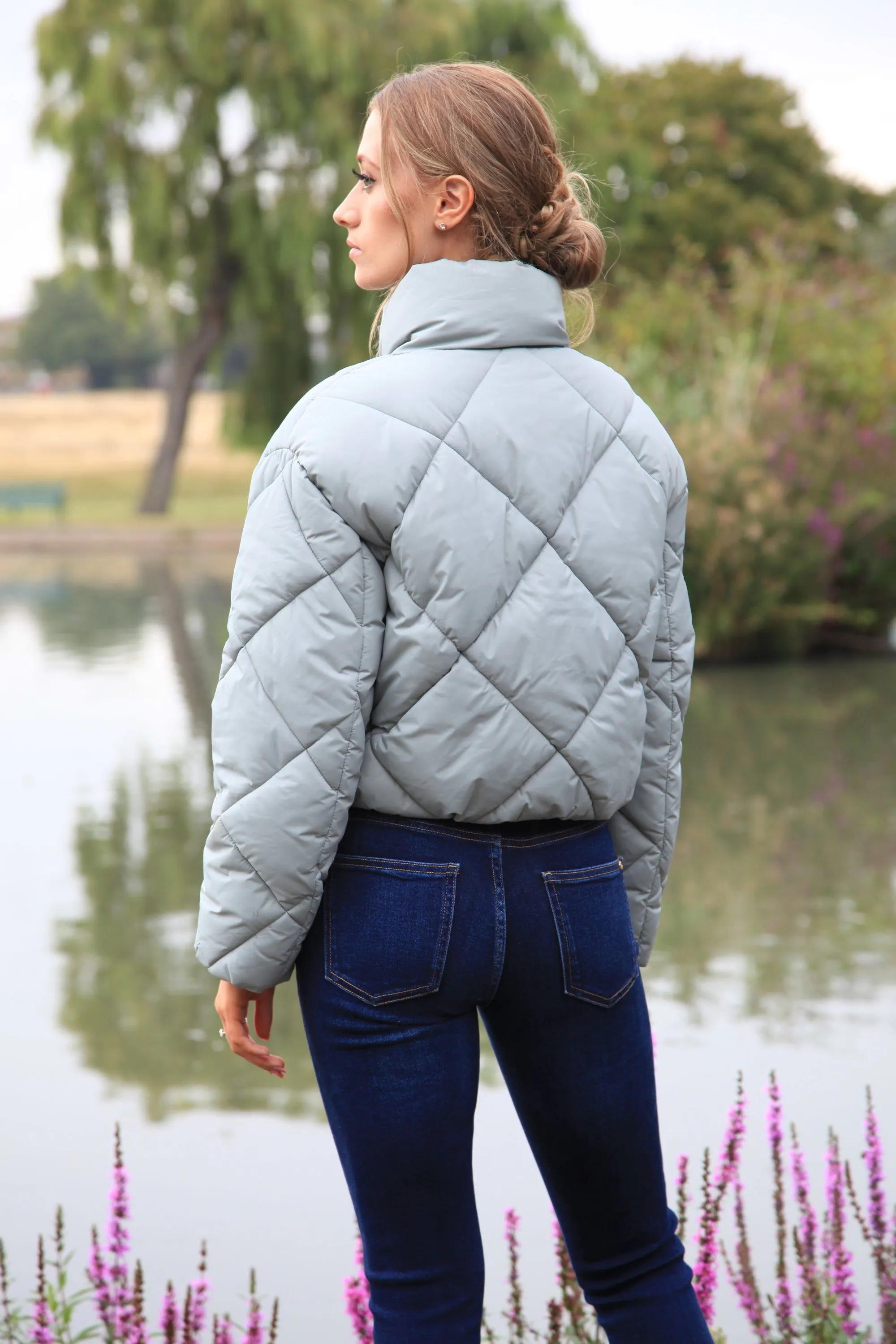 Double Second Sage Quilted Cropped Jacket