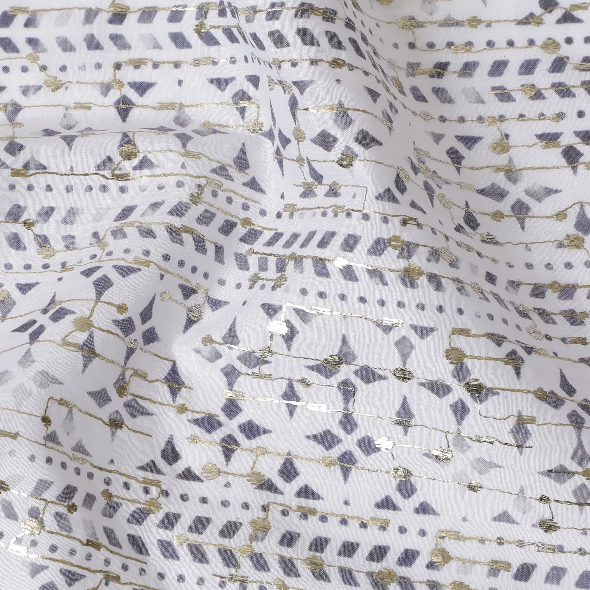 Elegant Monochrome Geometric Embroidered Fabric - Synthetic Cotton, 110cm Width-D18747