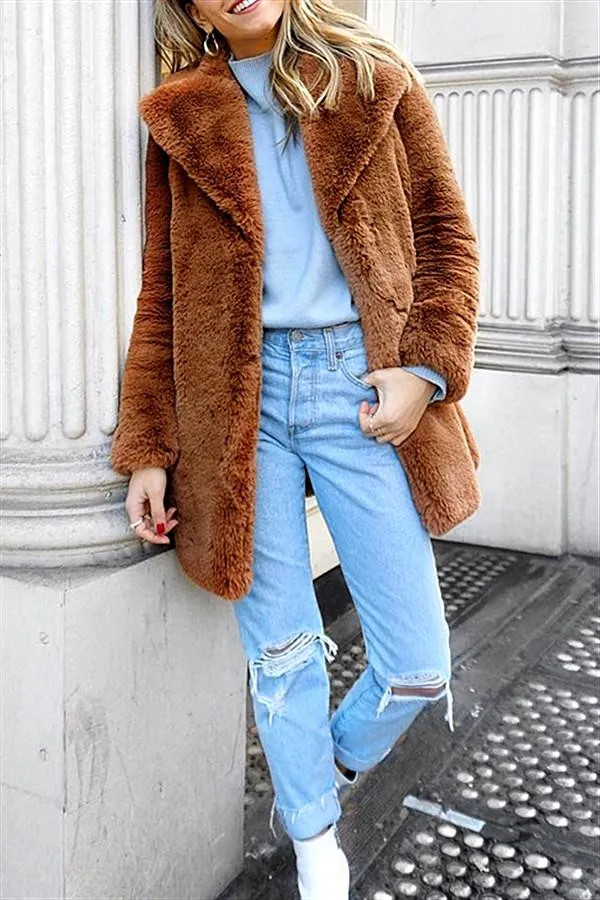 Elegant Shaggy Faux Fur Teddy Coat