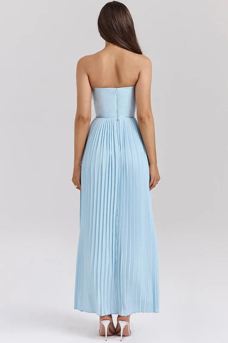 Elegant Sweetheart Strapless Bustier Drop Waist Pleated Evening Maxi Dress