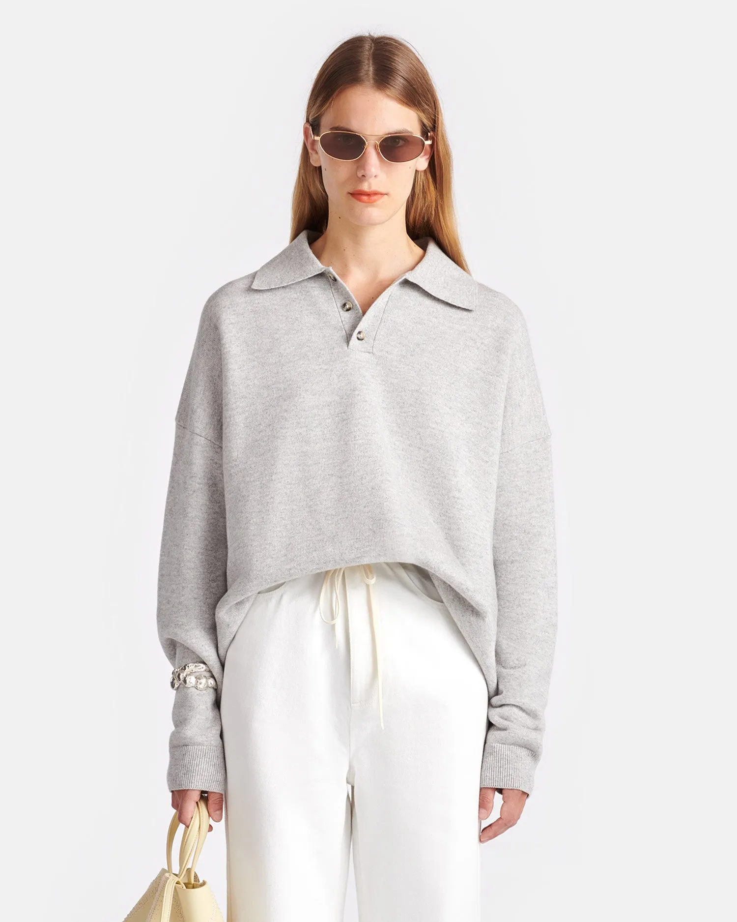 Elieke - Plush Cashmere Polo-Neck Sweater - Gray