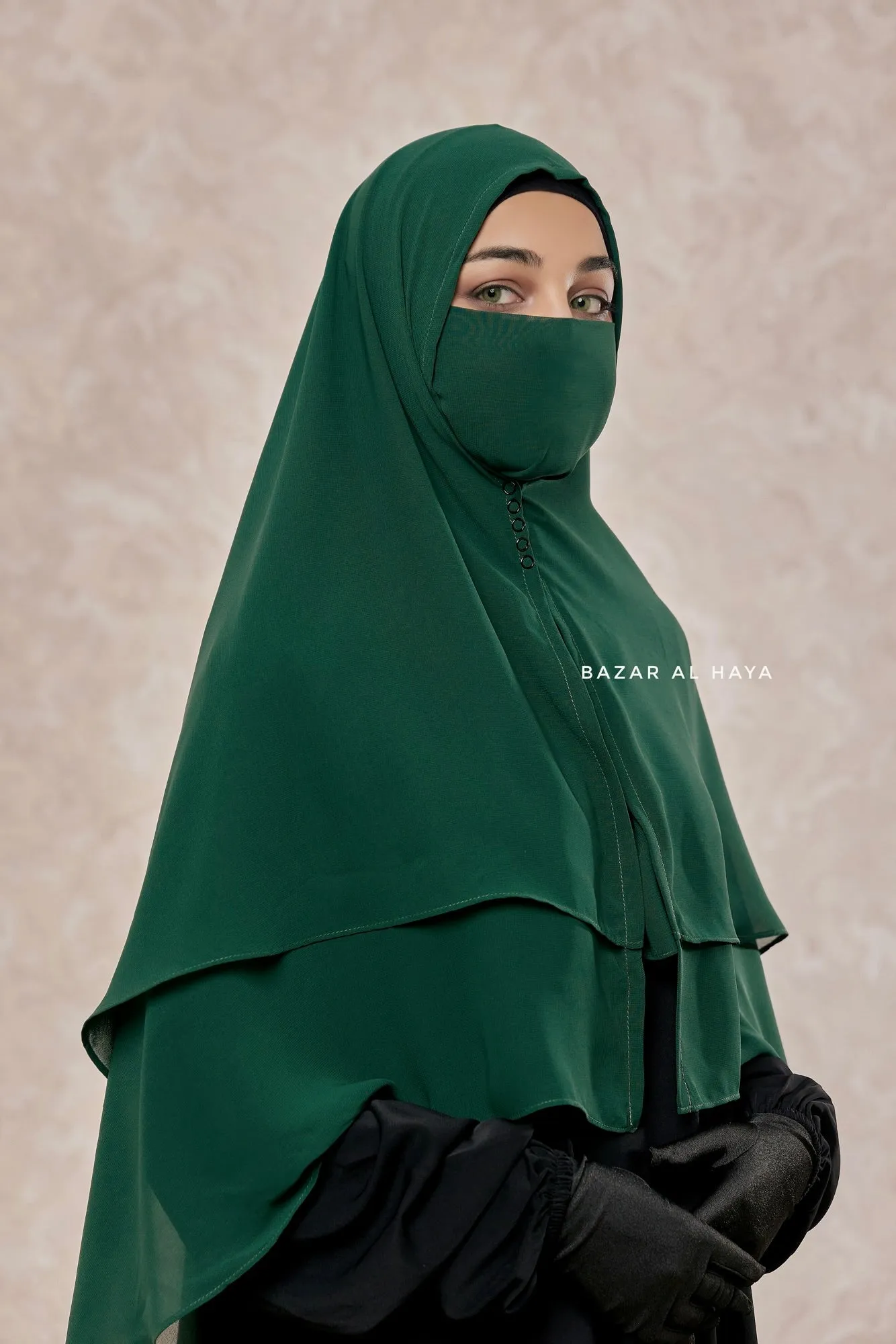 Emerald Two Layer Medium Snap Scarf, Khimar, Cape - Super Soft - 3 in 1