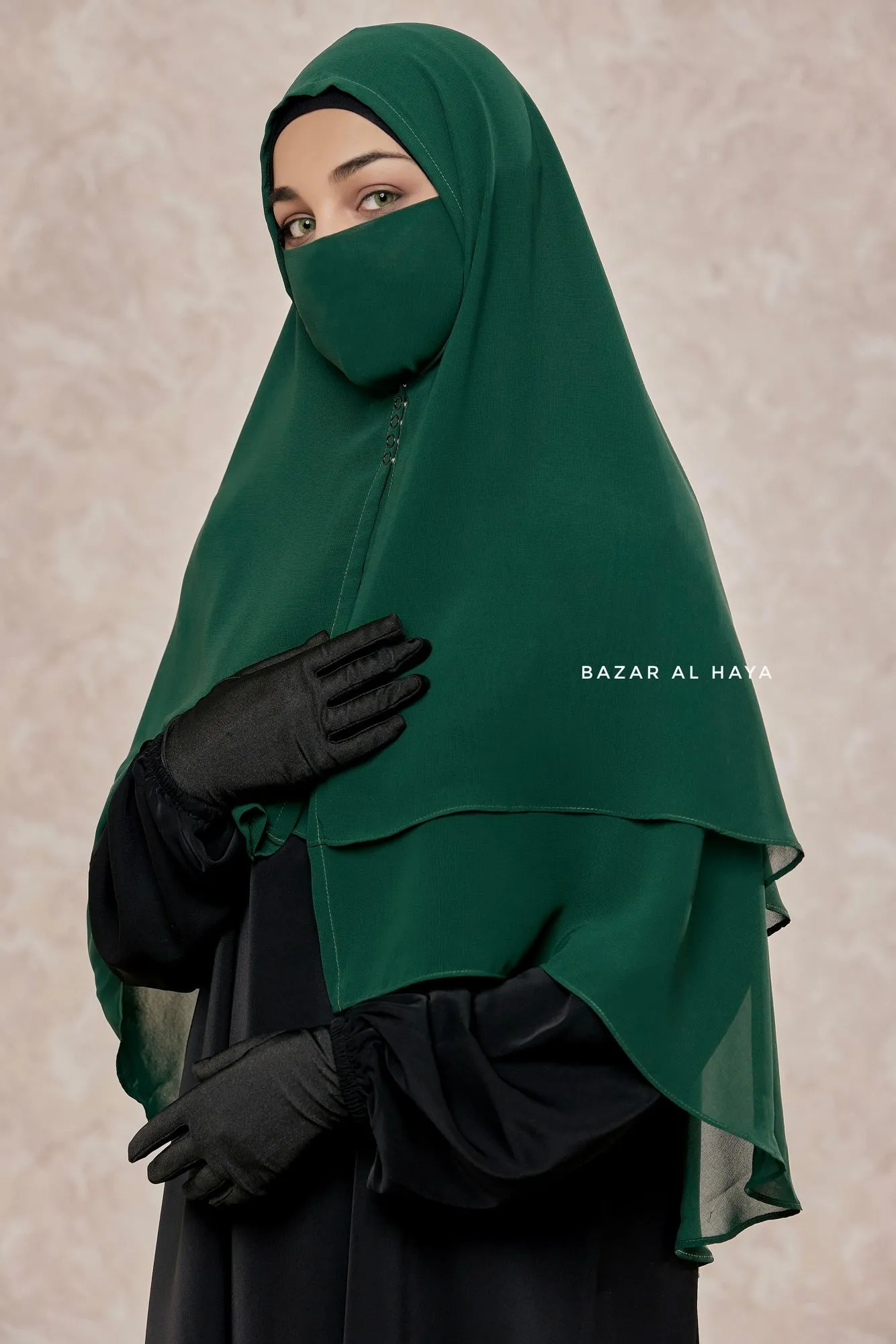 Emerald Two Layer Medium Snap Scarf, Khimar, Cape - Super Soft - 3 in 1