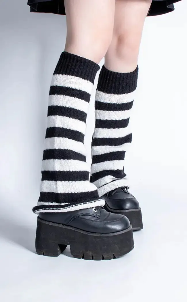 Emily Black & White Stripe Knit Leg Warmers