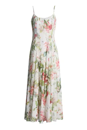 Ethereal Scoop Neck Spaghetti Strap Chiffon Floral Pleated Maxi Sundress