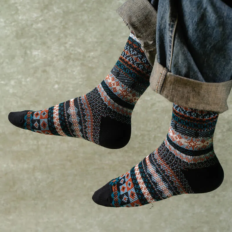 Ethnic Striped Print Cotton Crew Socks