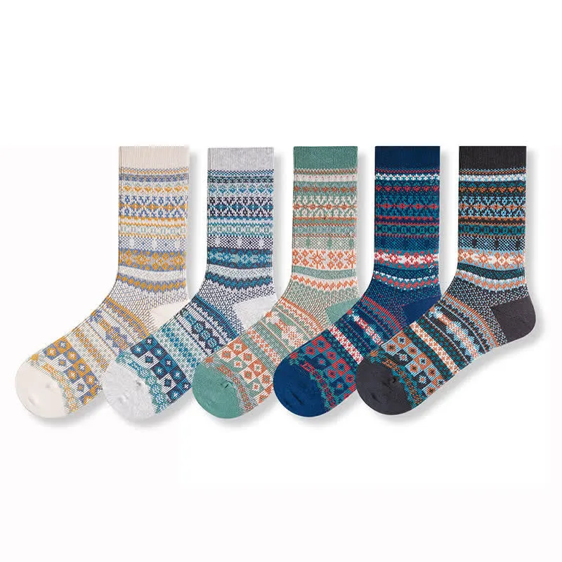 Ethnic Striped Print Cotton Crew Socks