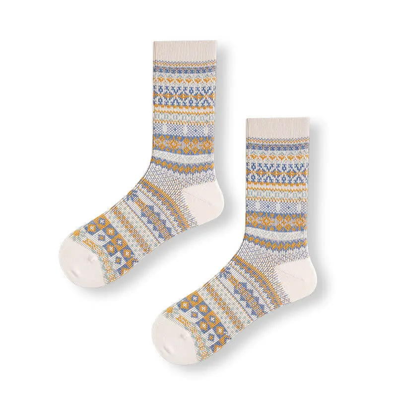 Ethnic Striped Print Cotton Crew Socks