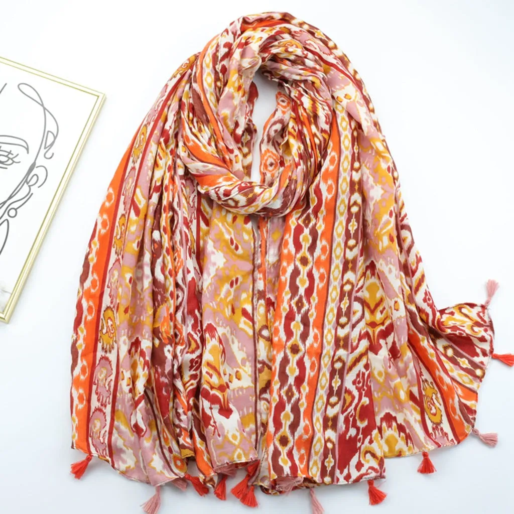 Ethnic style print silk scarf satin simple ladies long scarf spring and summer scarf shawl