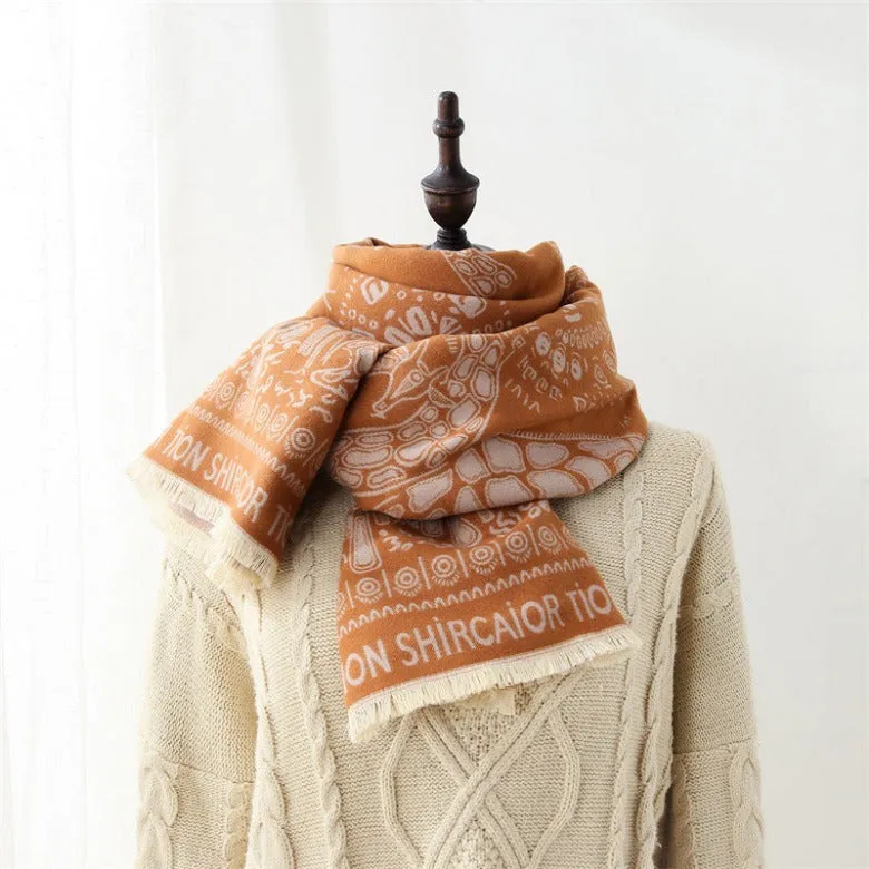 Ethnic style scarf female orange elegant lady imitation cashmere warm scarf