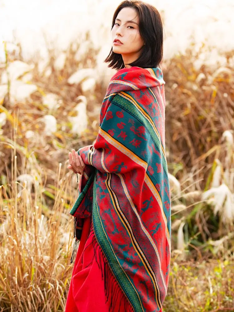 Ethnic wind scarf female Tibetan Spring and Autumn towel outside the cloak air conditioning shawl