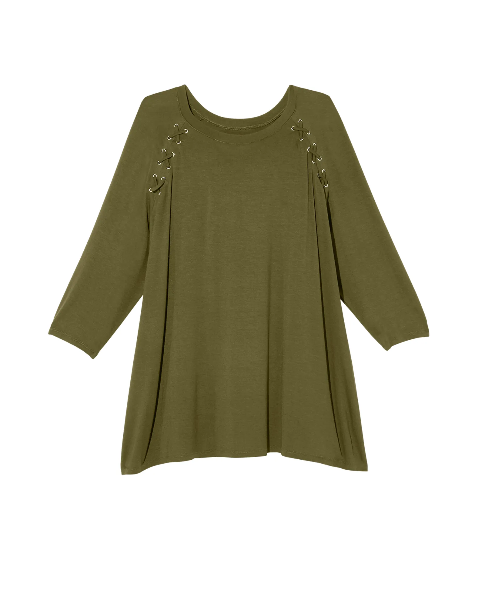 Finely 3/4 Sleeve Lace Up Shoulder Tee | Olive Green