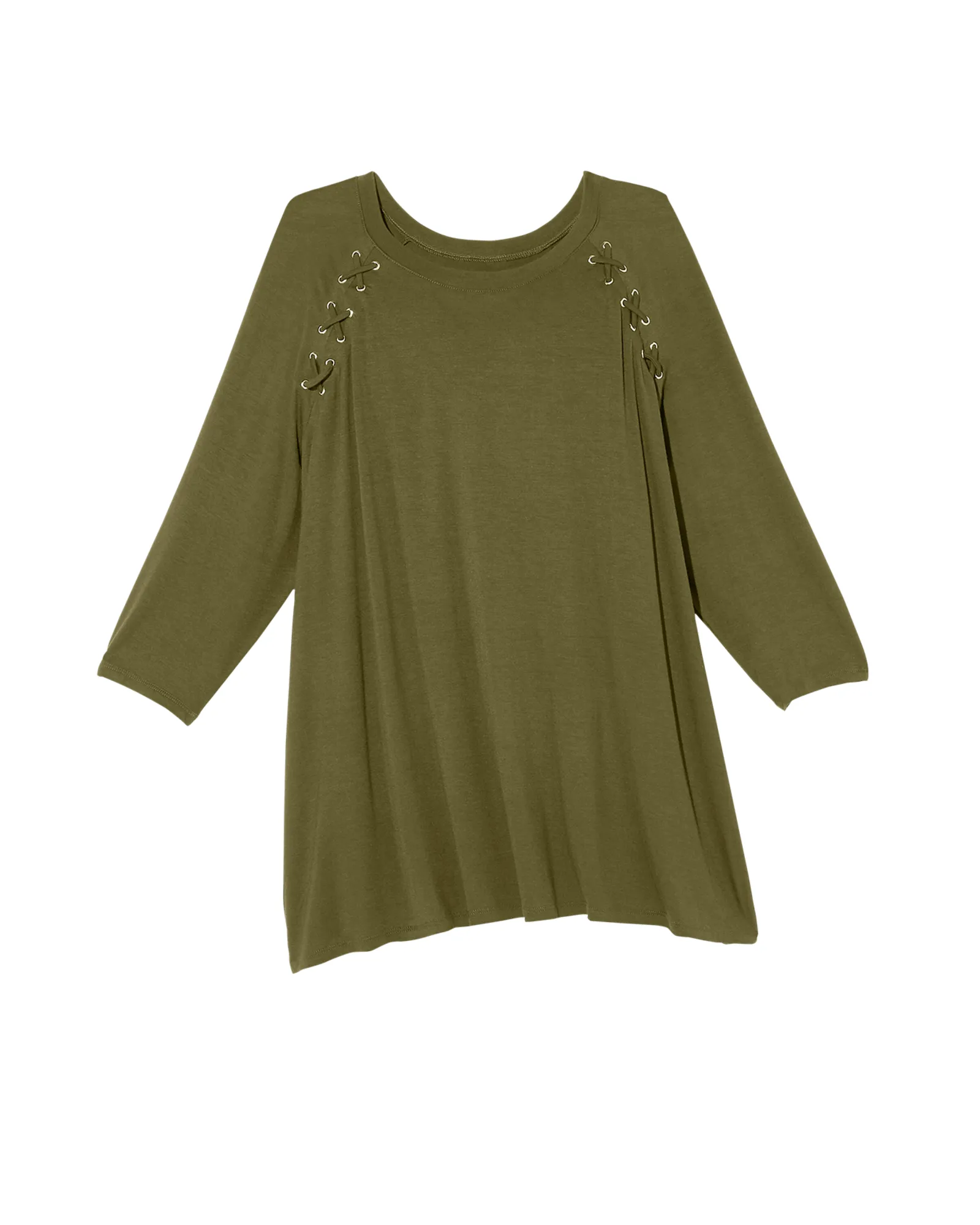 Finely 3/4 Sleeve Lace Up Shoulder Tee | Olive Green