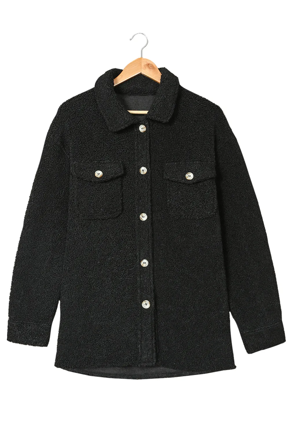 Flap Pockets Button Front Teddy Coat