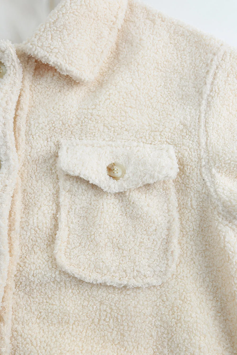 Flap Pockets Button Front Teddy Coat