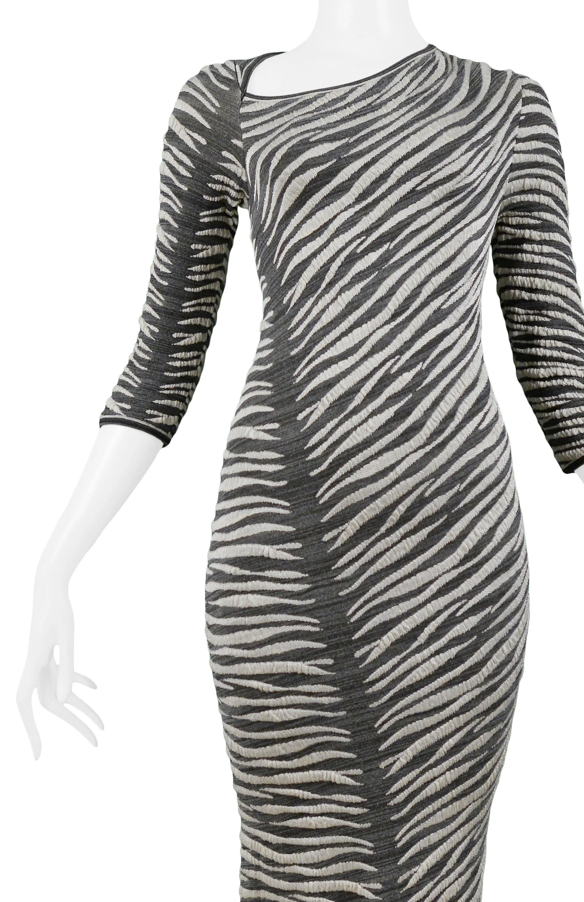 GIANFRANCO FERRE GREY & WHITE ZEBRA STRIPE MAXI DRESS 1999