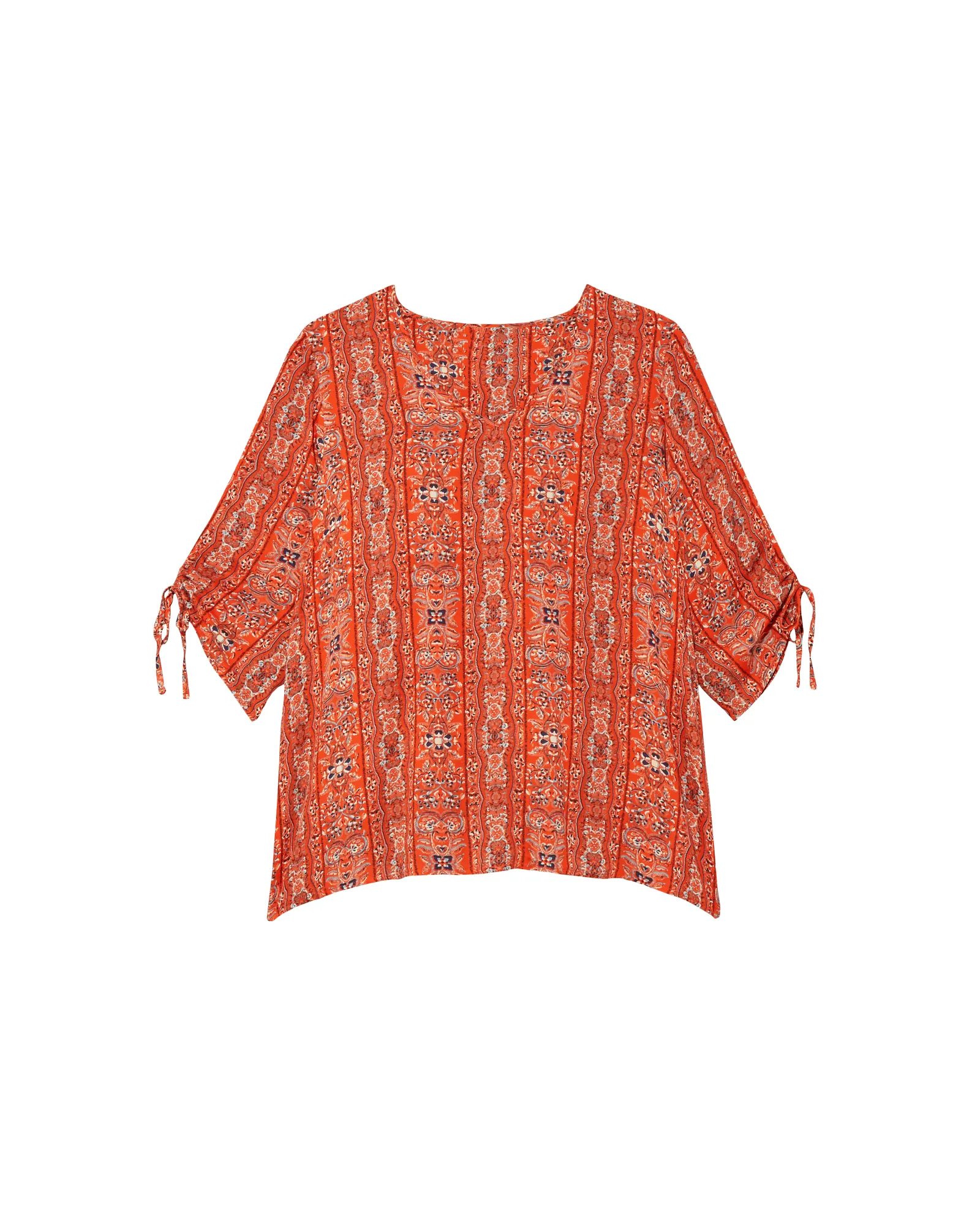 Gila Woven Tie Sleeve Top | Orange / Navy