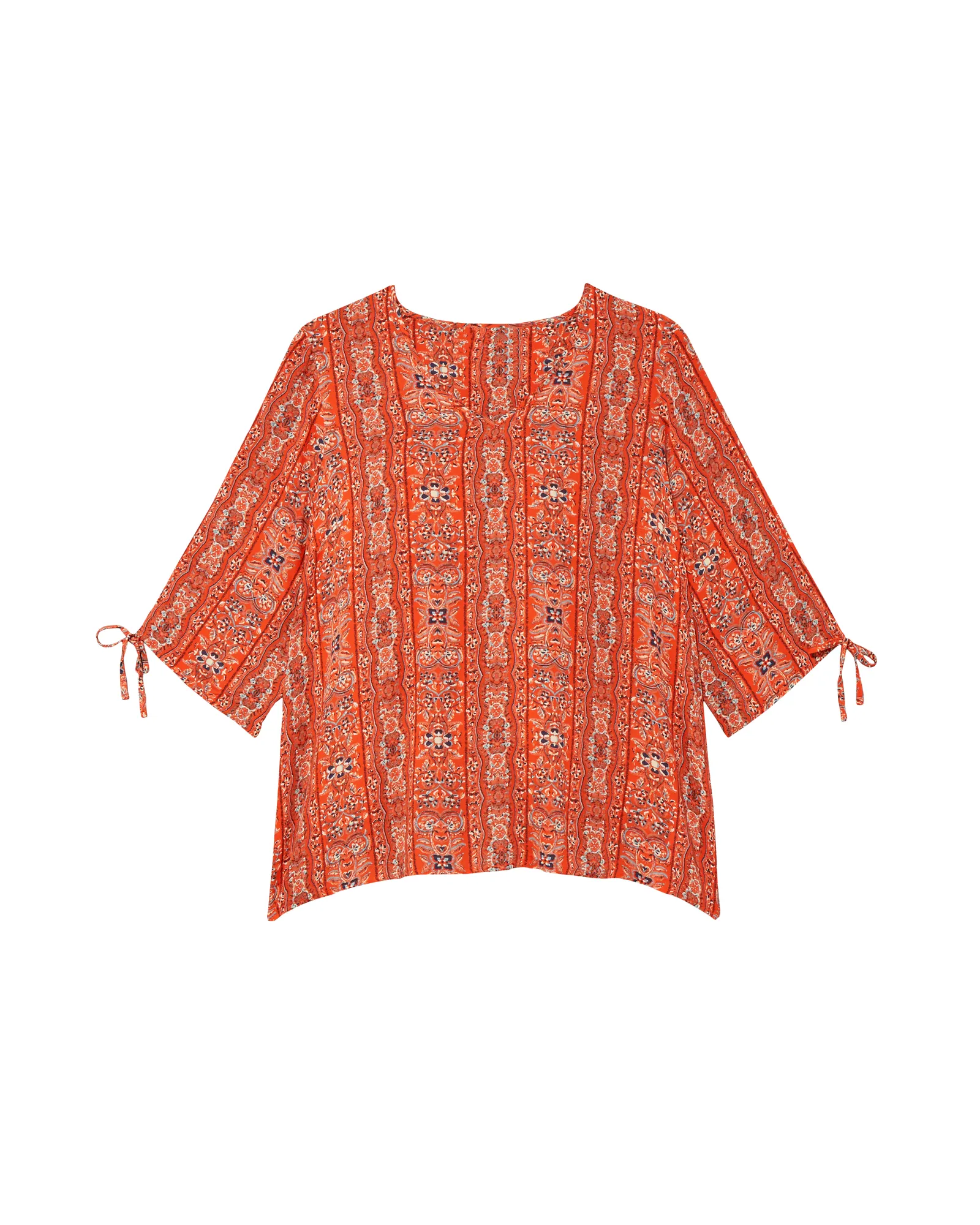 Gila Woven Tie Sleeve Top | Orange / Navy