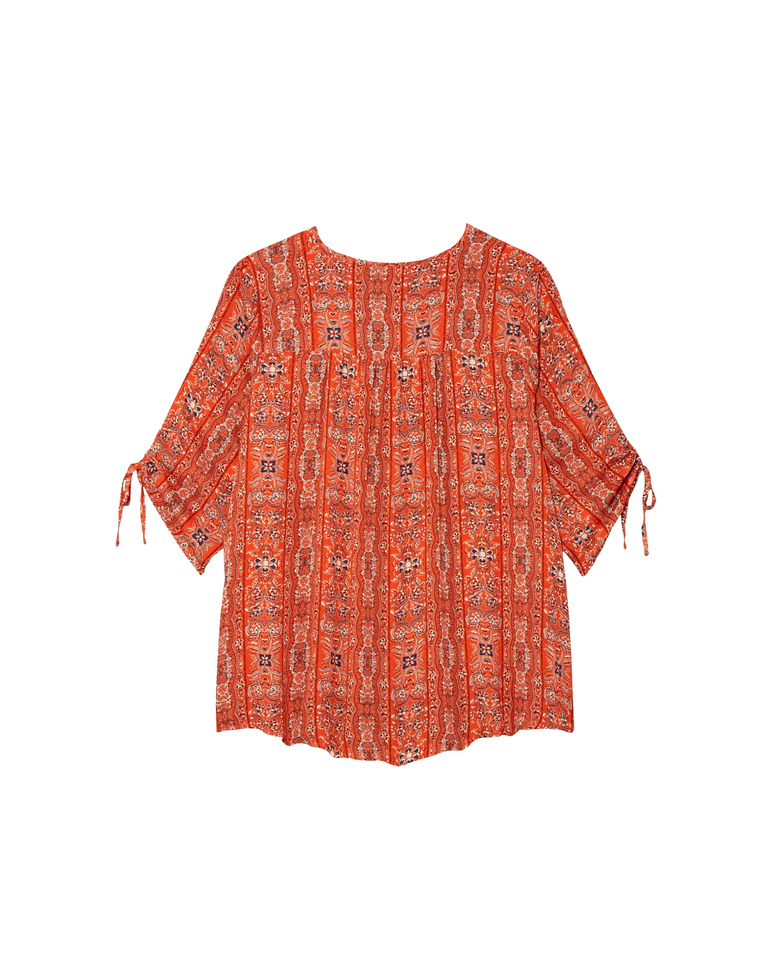 Gila Woven Tie Sleeve Top | Orange / Navy