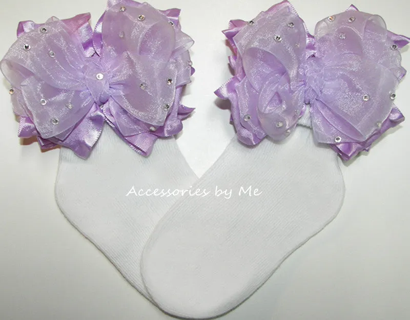 Glitzy Lavender Organza Ruffle Bow Socks