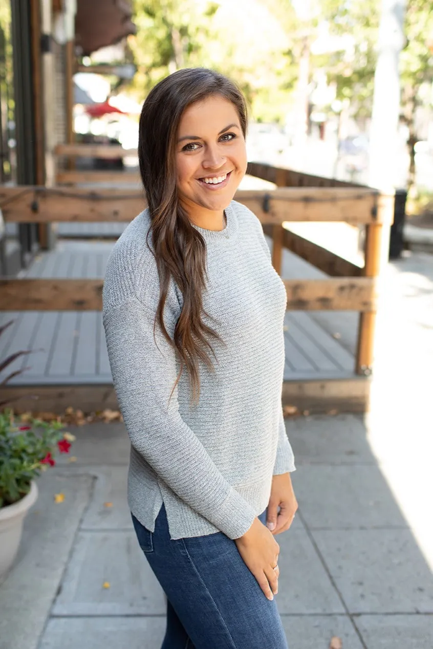 Gray Horizontal Ribbed Side Slit Sweater (SM-XL)