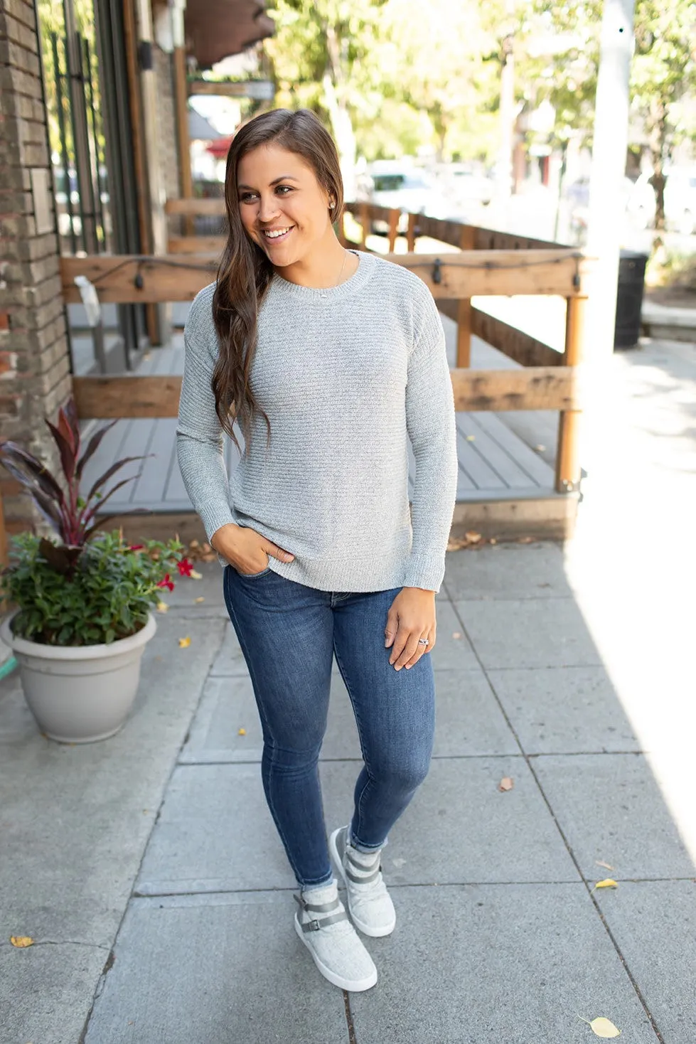 Gray Horizontal Ribbed Side Slit Sweater (SM-XL)