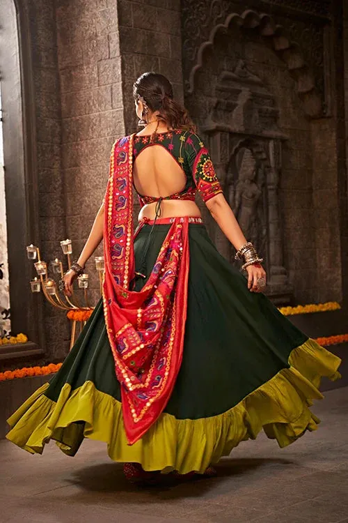 Green Color Embroidered Ethnic Traditional Navratri Special Chaniya Choli