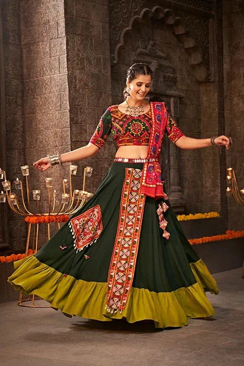 Green Color Embroidered Ethnic Traditional Navratri Special Chaniya Choli